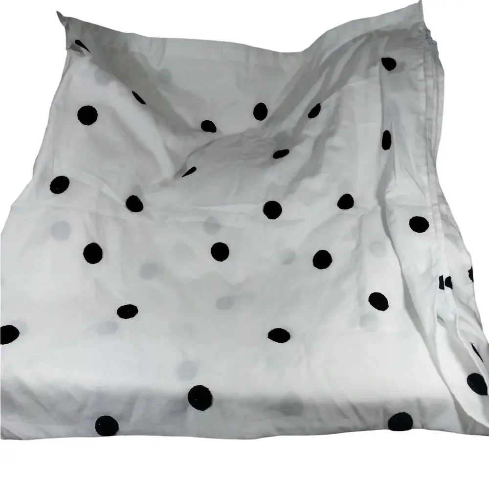 NWOT! PILLOWFORT! PURE WHITE & EMBROIDERED BLACK POLKA DOTS SHOWER CURTAIN!